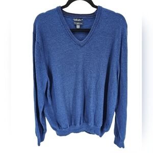 Club Room 100% Merino Wool Blue Sweater Mens XL V neck Estate Merino